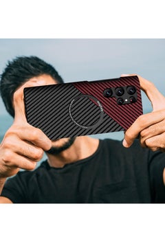 Magsafe Samsung Galaxy S24 Ultra Case for Compatible with Mag-safe, Ultra Slim S24 Ultra Carbon Fiber Texture Case, Galaxy S24 Ultra 5G Thin Hard PC Magnetic Protective Case (S24 Ultra, Black Red)  - Image 2