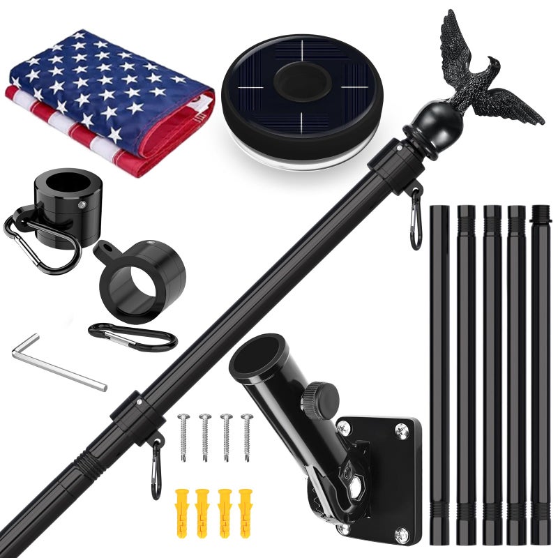 LETSTRY 6FT Black Flag Pole Kit for Outside House with American Flag Solar Light1 Thickened Stainless Steel Wall Mount Flagpole with 180Adjustable Bracket for Residential Outdoor PorchPorch - Image 2