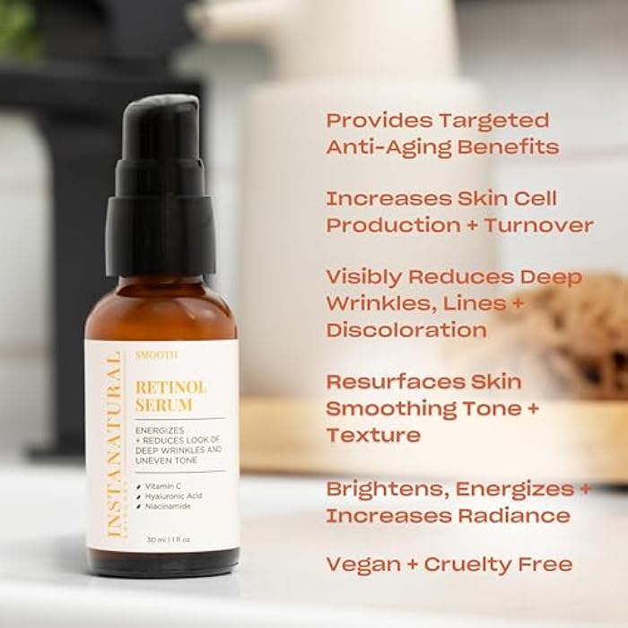 InstaNatural Retinol Serum for Face with Niacinamide, Vitamin C, and Hyaluronic Acid, Anti Aging for Firmer Skin, Lines & Wrinkles & Brightening Serum - Image 2