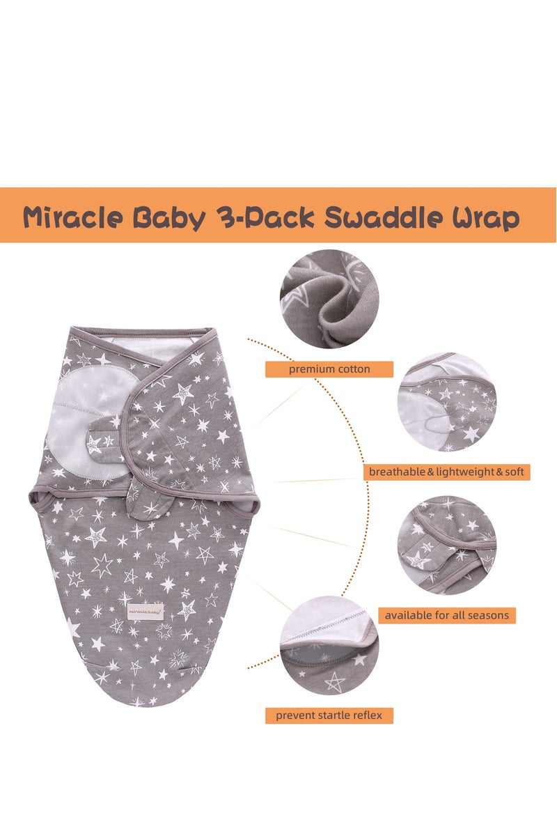 Miracle Baby 3 Pieces Set Baby Swaddle Wrap 100% Cotton Wearable Newbron Blankets  Cartoon Cute Infant Sleeping Bag - Image 2