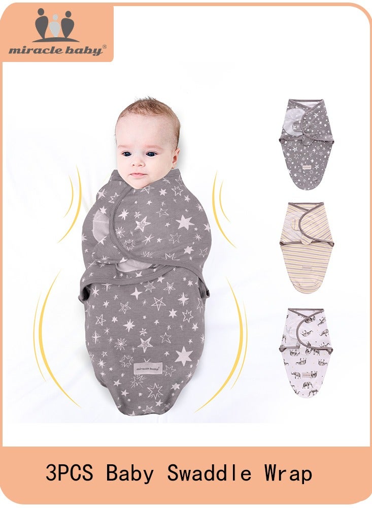Miracle Baby 3 Pieces Set Baby Swaddle Wrap 100% Cotton Wearable Newbron Blankets  Cartoon Cute Infant Sleeping Bag - Image 1