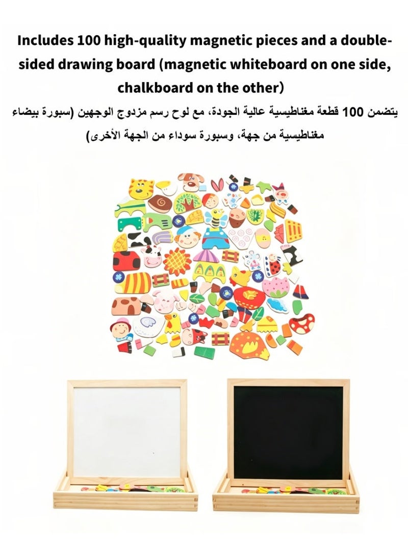 مجموعة العاب مونتيسوري خشبية 3 في 1 بازل مغناطيسي حيوانات وسبورة رسم ومكعبات تتريس , بازل اطفال خشبي العاب تعليمية هديه اولاد وبنات , بازل تركيب الغاز تنمية ذكاء الطفل من 3 الى 6 سنوات - Image 3