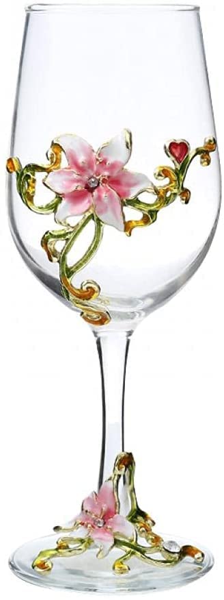 Simcat Handmade Painted Enamel Flower Glass Wine Glasses Transparent Refined Goblet Stem For Cabernet Gifts Single pink gift box1 Gift Box