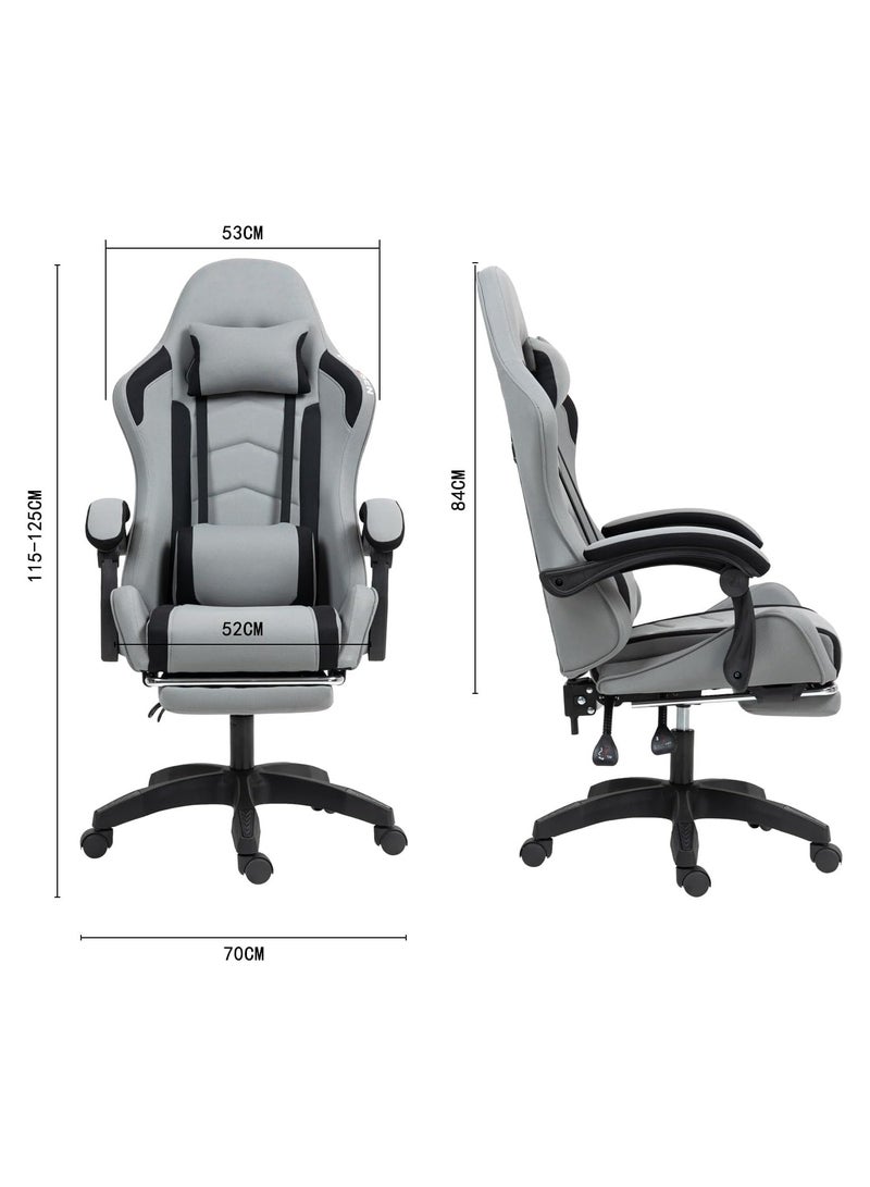 OHAHO Gaming Chair Computer Chair - High Back Fabric ComputerChair With Tilt, Height Adjustment, Neck and Massaging Lumbar Support for Office or Gaming (Grey) - Image 3