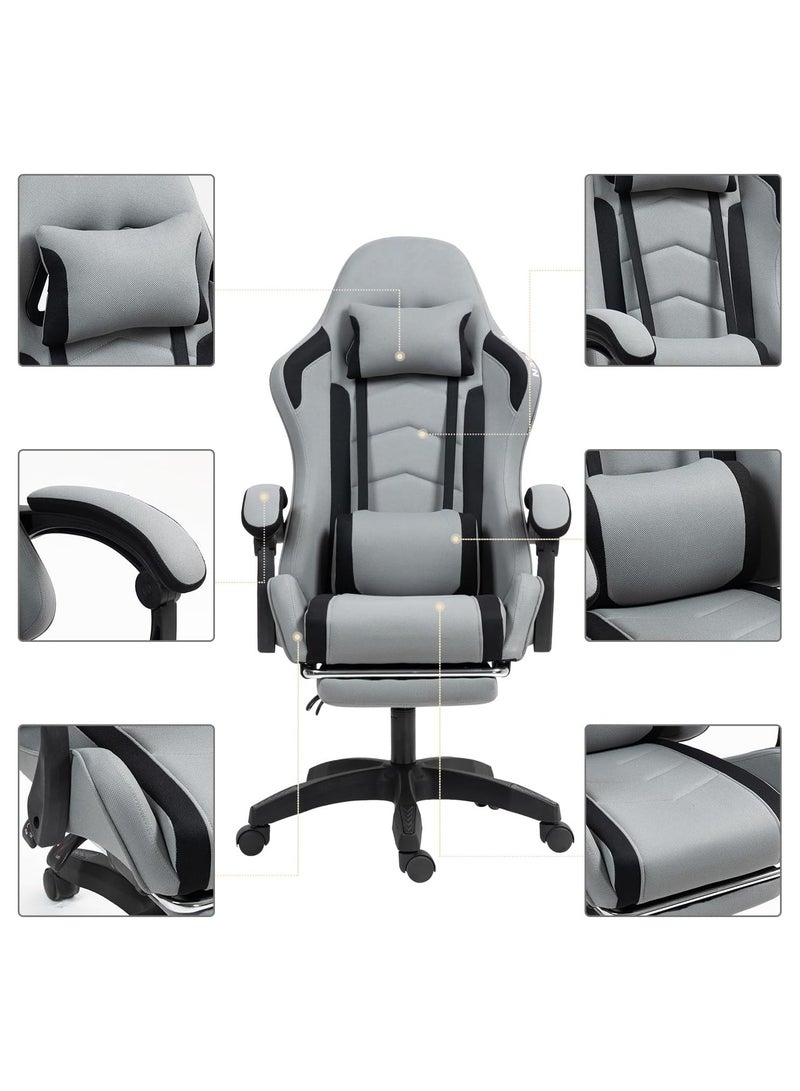 OHAHO Gaming Chair Computer Chair - High Back Fabric ComputerChair With Tilt, Height Adjustment, Neck and Massaging Lumbar Support for Office or Gaming (Grey) - Image 4