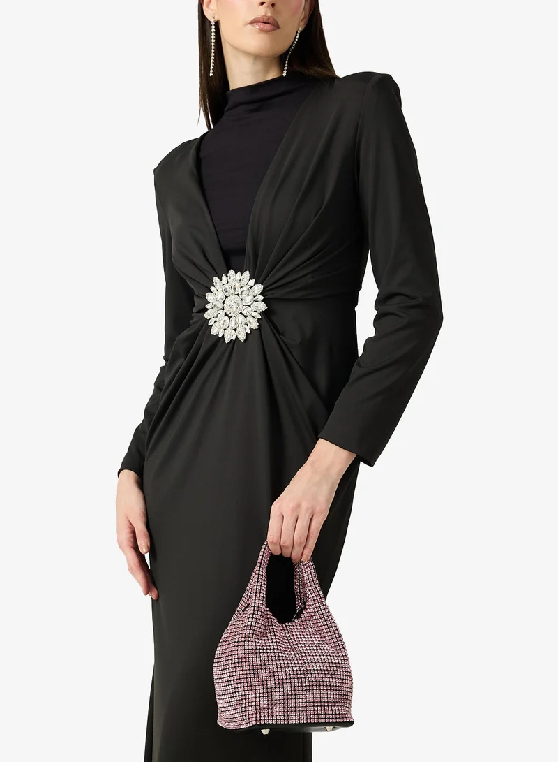 Rhinestone Detailed Sparkly Metallic Handle Bag