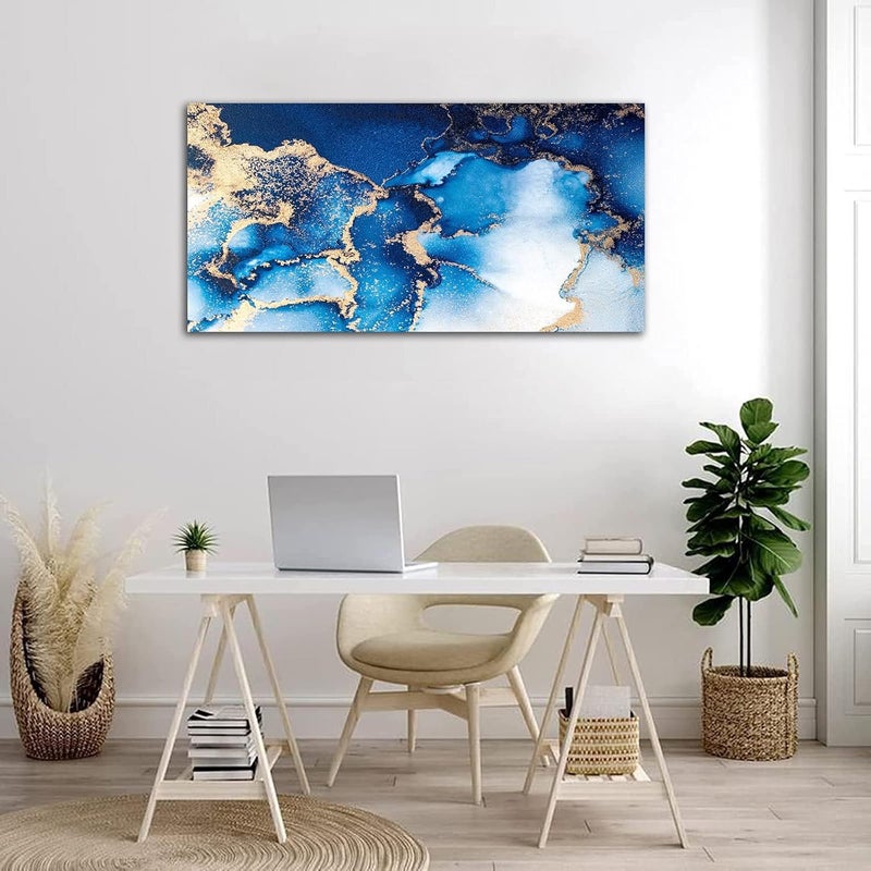 tigeridge Abstract Blue Gold White Ocean Canvas Wall Art - Image 4