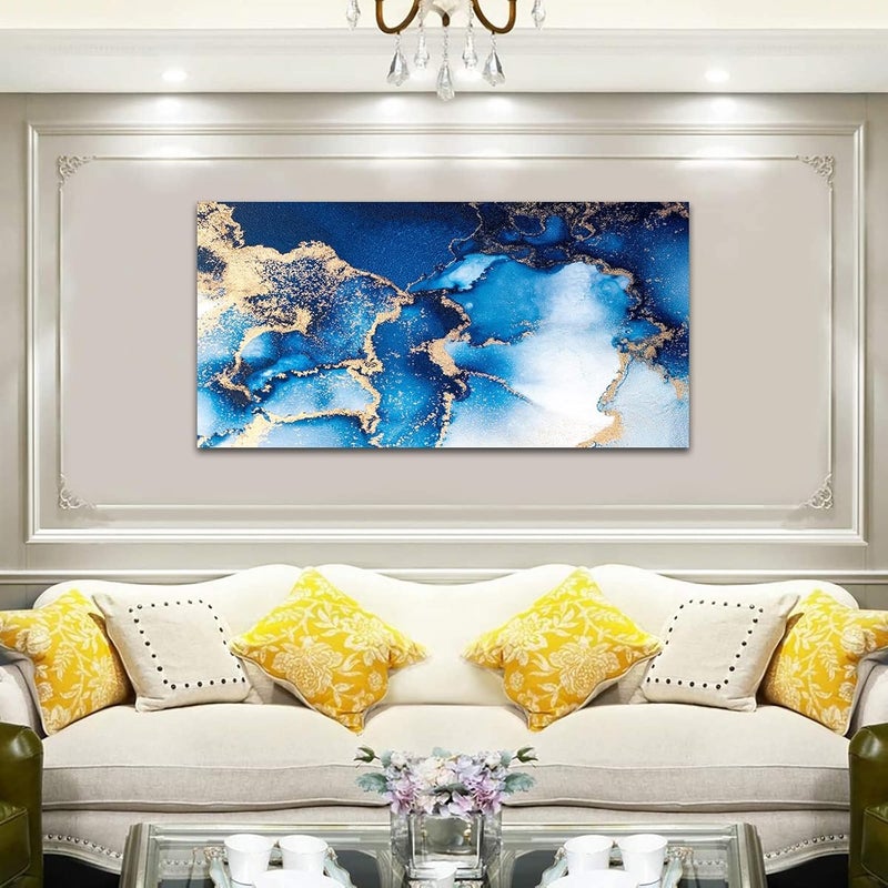 tigeridge Abstract Blue Gold White Ocean Canvas Wall Art - Image 2