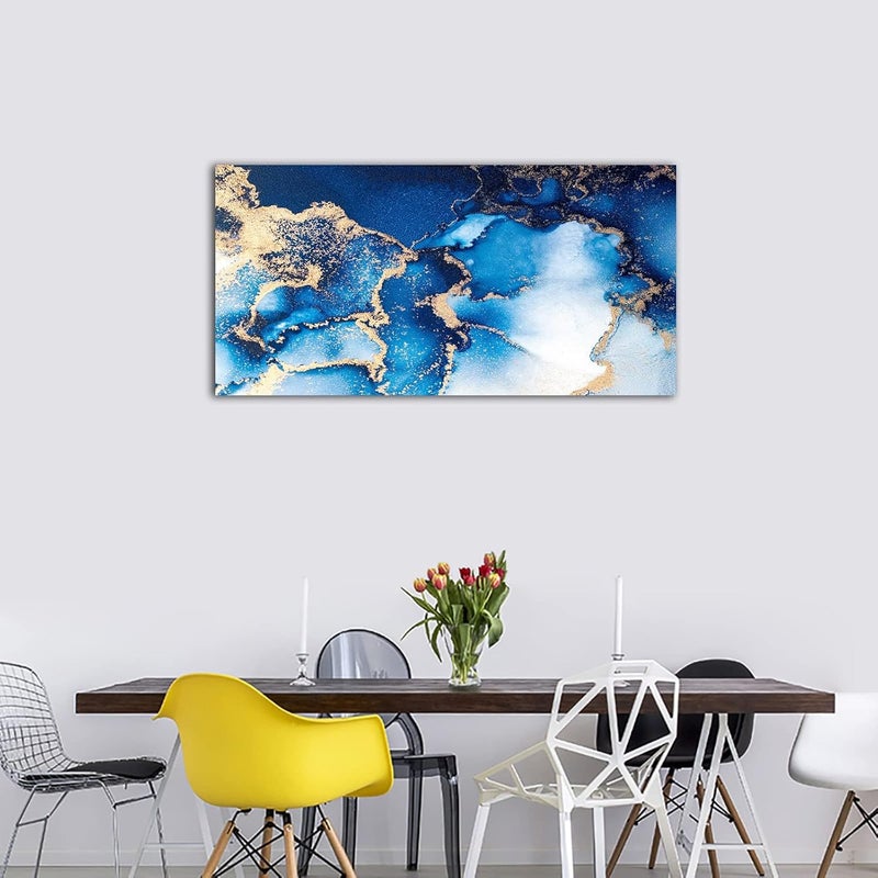 tigeridge Abstract Blue Gold White Ocean Canvas Wall Art - Image 5