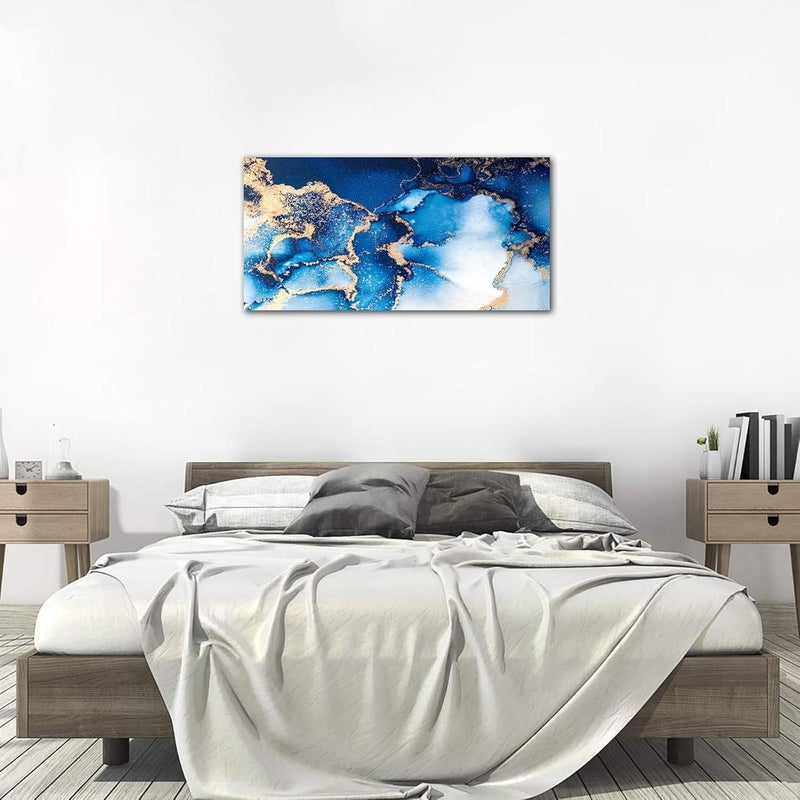 tigeridge Abstract Blue Gold White Ocean Canvas Wall Art - Image 3