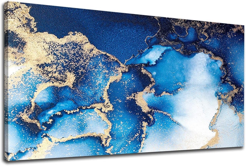 tigeridge Abstract Blue Gold White Ocean Canvas Wall Art - Image 1