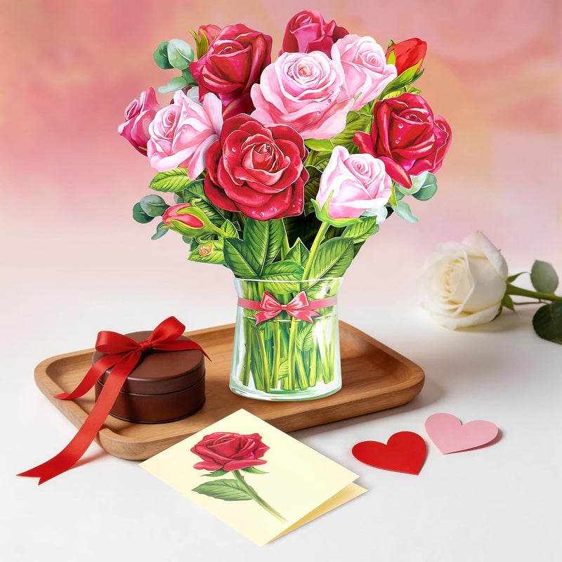 Airpark Pop Up Flower Card, 3D Greeting Card – Red Rose Bouquet – For Wife, Girlfriend – Romantic Gift for Anniversary, Valentine’s Day - Image 3