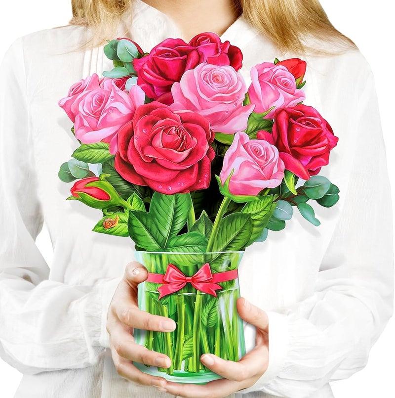 Airpark Pop Up Flower Card, 3D Greeting Card – Red Rose Bouquet – For Wife, Girlfriend – Romantic Gift for Anniversary, Valentine’s Day - Image 1