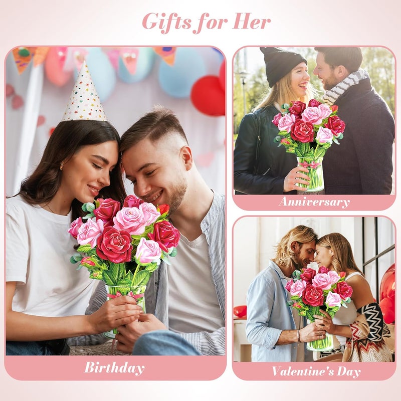 Airpark Pop Up Flower Card, 3D Greeting Card – Red Rose Bouquet – For Wife, Girlfriend – Romantic Gift for Anniversary, Valentine’s Day - Image 4