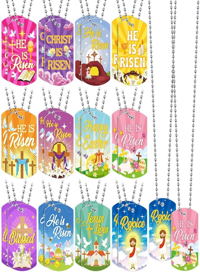 Kigeli 24 Pcs Easter He Is Risen Dog Tag Necklace Bible Verses Religious Christian Jesus Cross Easter Eggs Fillers Basket Stuffers He Is Risen Party Religious Gifts for School Supplies Classroom - Image 1