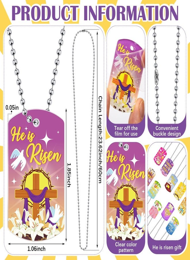 Kigeli 24 Pcs Easter He Is Risen Dog Tag Necklace Bible Verses Religious Christian Jesus Cross Easter Eggs Fillers Basket Stuffers He Is Risen Party Religious Gifts for School Supplies Classroom - Image 2