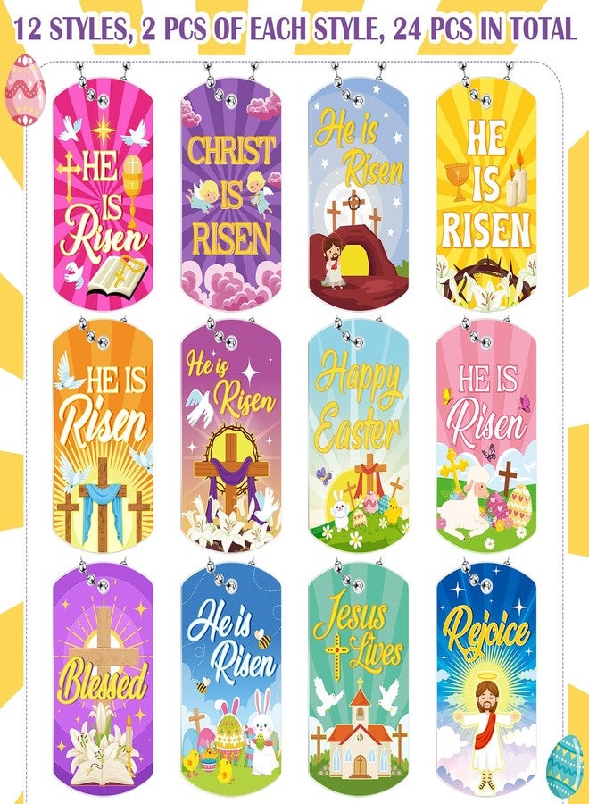 Kigeli 24 Pcs Easter He Is Risen Dog Tag Necklace Bible Verses Religious Christian Jesus Cross Easter Eggs Fillers Basket Stuffers He Is Risen Party Religious Gifts for School Supplies Classroom - Image 3