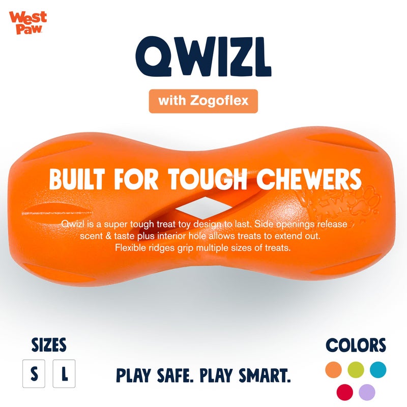 WEST PAW Zogoflex Qwizl Dog Puzzle Treat Toy â€“ Interactive Chew Toy for Dogs â€“ Dispenses Pet Treats â€“ Brightly-Colored Dog Enrichment Toy for Aggressive Chewers, Fetch, Catch, Small 5.5", Tangerine - Image 3