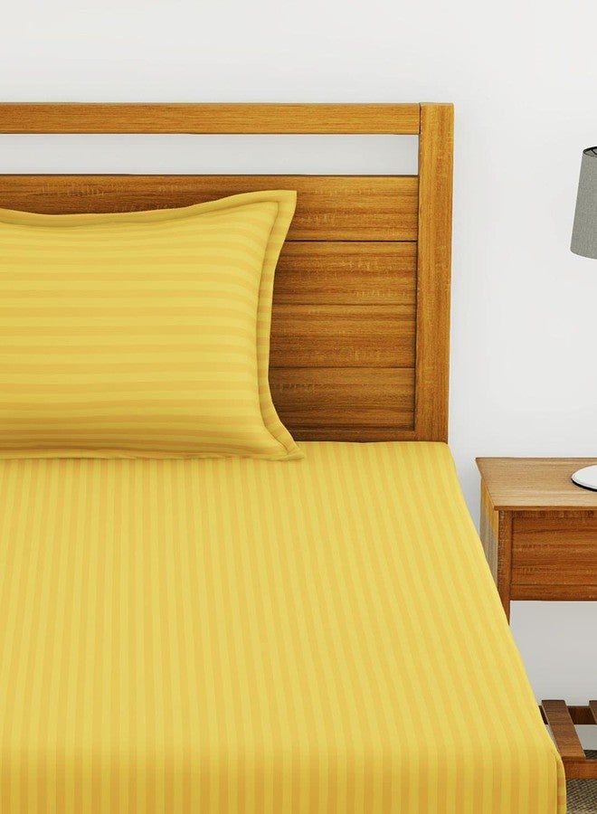 BIANCA 210TC Super Soft 100% Egyptian Cotton Satin Stripe Single Bedsheet with 1 Pillow Cover -2Pc Set (Hilton) Stripe-Gold - Image 3