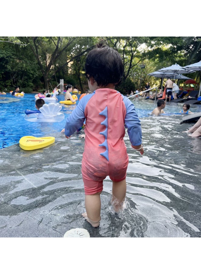 إسكدنيا ملابس سباحة للأطفال للأولاد والبنات قطعة ديناصور للأطفال واقي من الشمس بدلة ركوب الأمواج صغيرة ومتوسطة الحجم للأطفال الصغار - اللون: 251 برتقالي أحمر - - Image 3