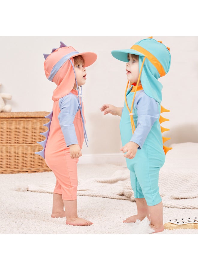 إسكدنيا ملابس سباحة للأطفال للأولاد والبنات قطعة ديناصور للأطفال واقي من الشمس بدلة ركوب الأمواج صغيرة ومتوسطة الحجم للأطفال الصغار - اللون: 251 برتقالي أحمر - - Image 2