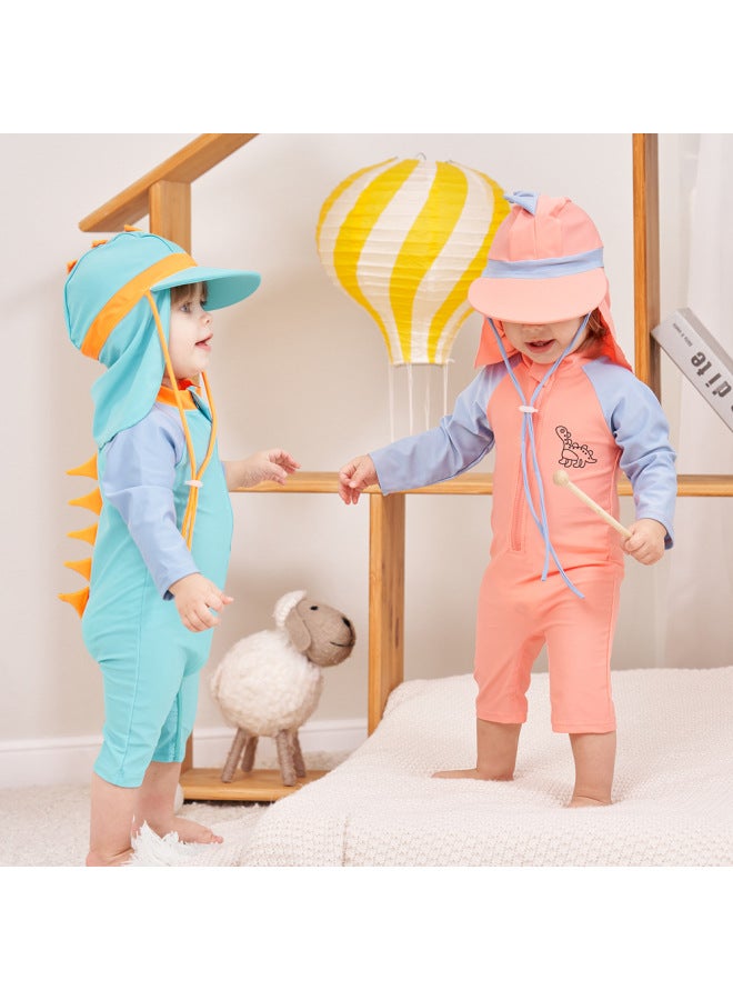 إسكدنيا ملابس سباحة للأطفال للأولاد والبنات قطعة ديناصور للأطفال واقي من الشمس بدلة ركوب الأمواج صغيرة ومتوسطة الحجم للأطفال الصغار - اللون: 251 برتقالي أحمر - - Image 4