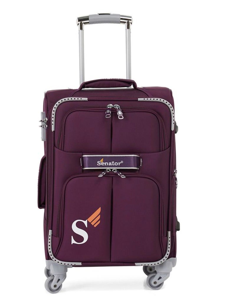 SENATOR Soft Shell Trolley Luggage Set of 3 Pcs For Unisex Ultra Lightweight Expandable Suitcase With 4 Wheels LL003 Purple - Image 3