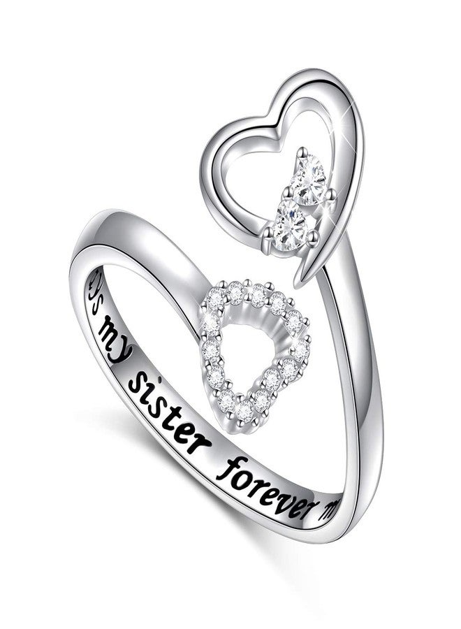Ladytree Sterling Silver Always My Sister Forever My Friend Double Heart Ring Size 6 - Image 1