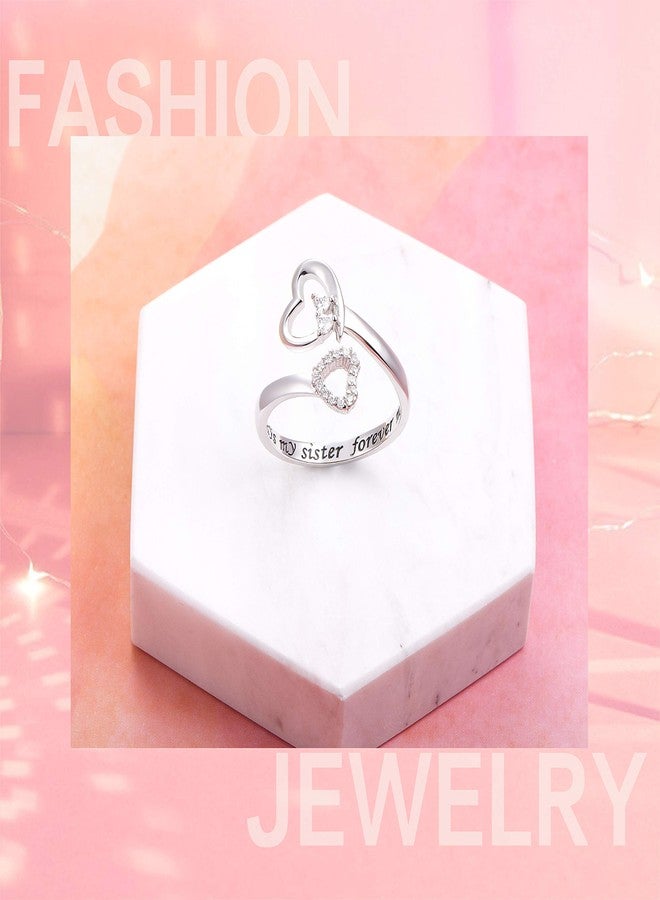 Ladytree Sterling Silver Always My Sister Forever My Friend Double Heart Ring Size 6 - Image 4