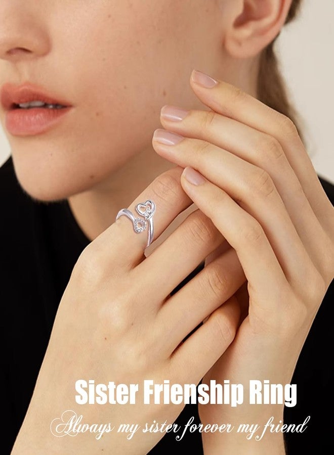 Ladytree Sterling Silver Always My Sister Forever My Friend Double Heart Ring Size 6 - Image 2