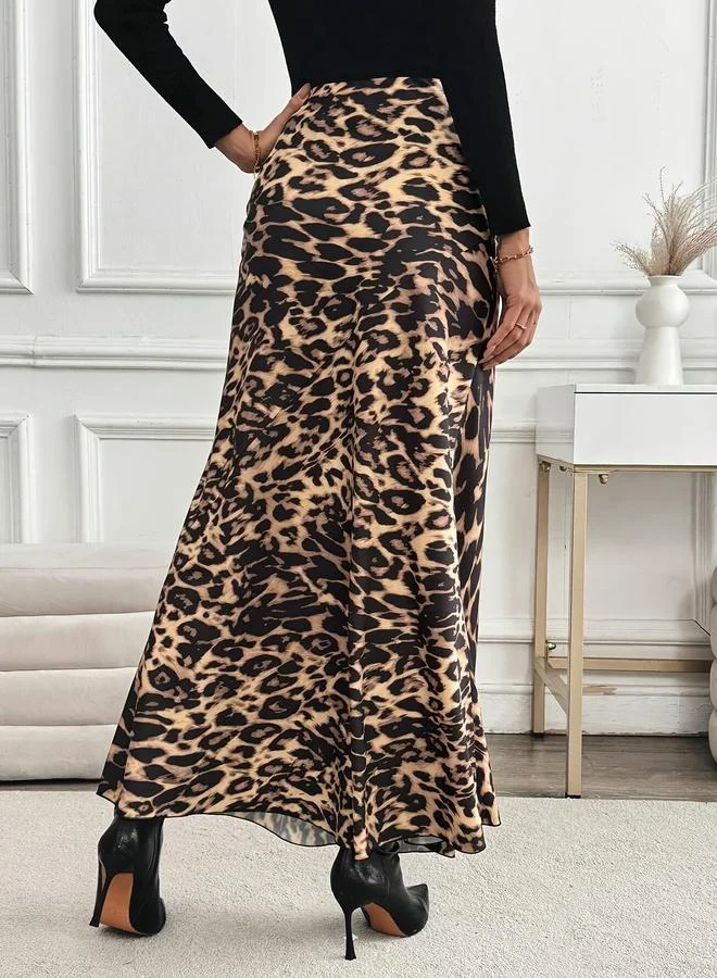 تايك تو Leopard Print A-Line Midi Skirt
