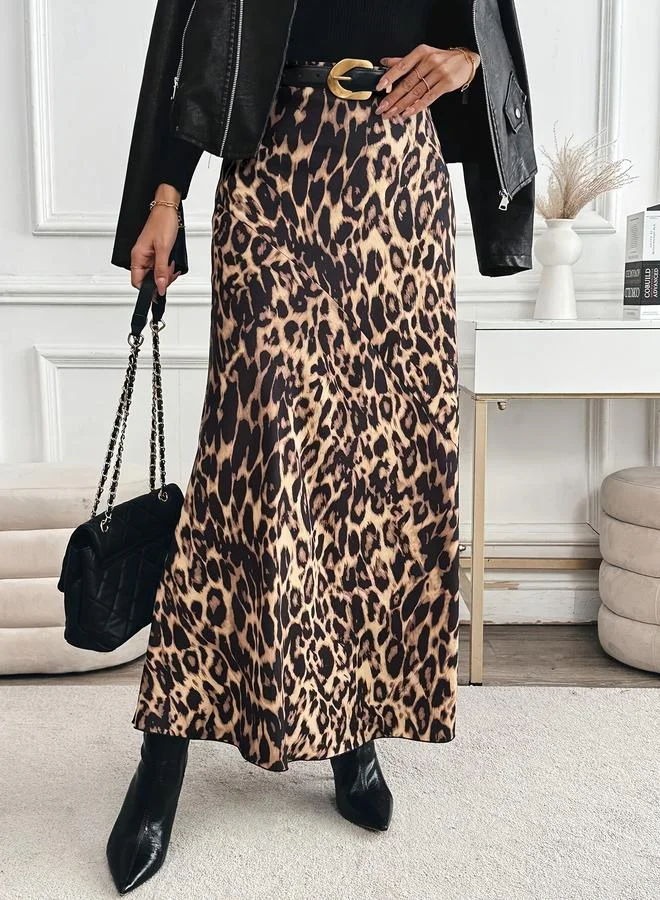 تايك تو Leopard Print A-Line Midi Skirt