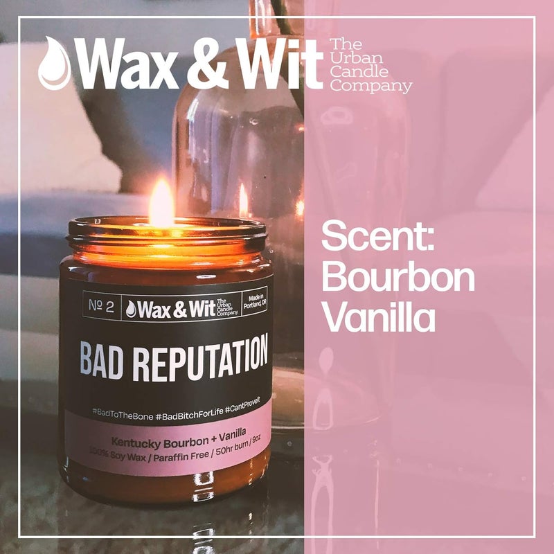 WAX & WIT Funny Candles, Scented Candle Infused with Kentucky Bourbon & Vanilla - Gifts for Boss, Housewarming Gifts, Funny Gifts for Women - (1) 9oz Candle (Bad Reputation) - Image 2