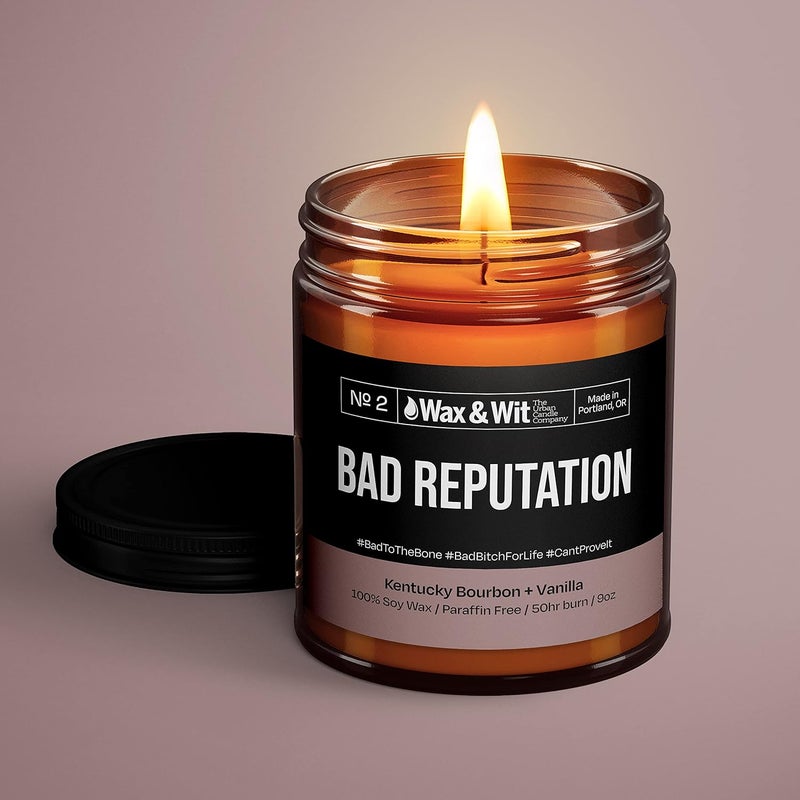 WAX & WIT Funny Candles, Scented Candle Infused with Kentucky Bourbon & Vanilla - Gifts for Boss, Housewarming Gifts, Funny Gifts for Women - (1) 9oz Candle (Bad Reputation) - Image 3