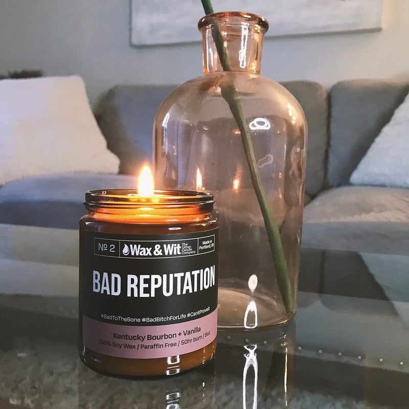 WAX & WIT Funny Candles, Scented Candle Infused with Kentucky Bourbon & Vanilla - Gifts for Boss, Housewarming Gifts, Funny Gifts for Women - (1) 9oz Candle (Bad Reputation) - Image 4