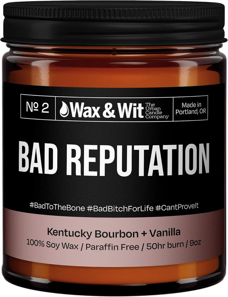 WAX & WIT Funny Candles, Scented Candle Infused with Kentucky Bourbon & Vanilla - Gifts for Boss, Housewarming Gifts, Funny Gifts for Women - (1) 9oz Candle (Bad Reputation) - Image 5