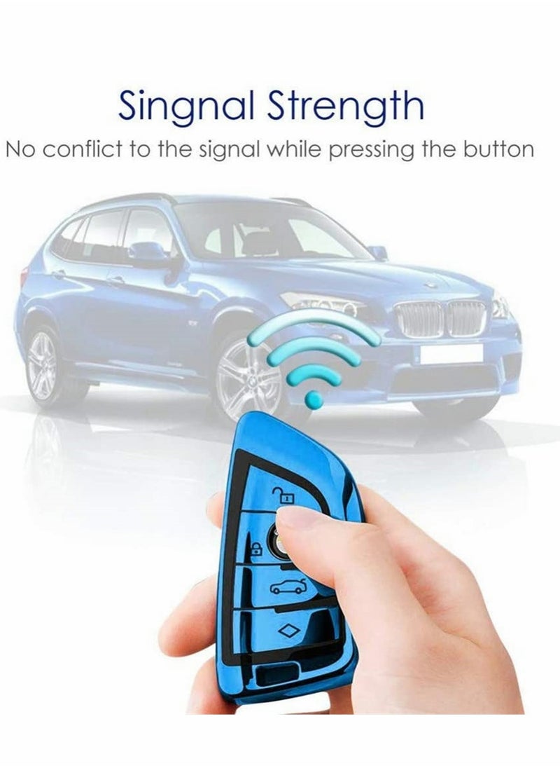KASTWAVE - Key Cover for BMW Key, Blade Shape Soft TPU Key Case Shell Pouch for BMW New X1 X3 X5 X6 Series Keyless Entry Key Cover, Blue - Image 1