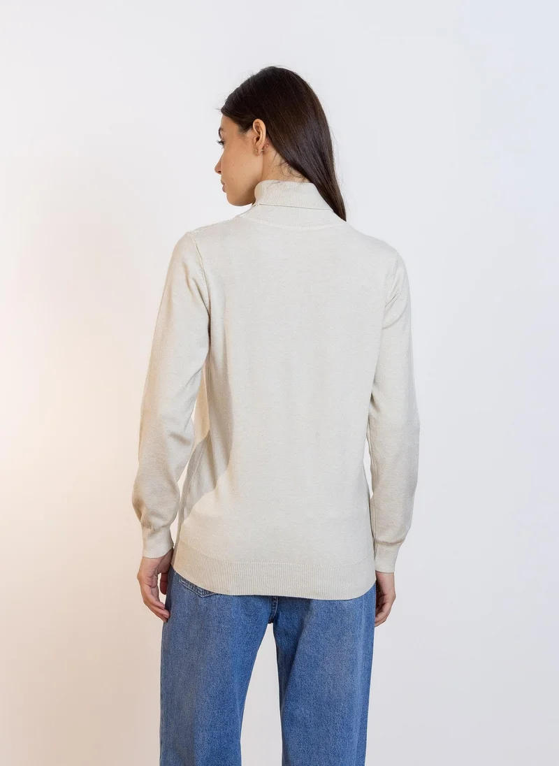 Shapes Beige DETAILED RIBBED SWEATER for Women | Best Price UAE