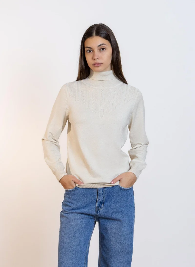Shapes Beige DETAILED RIBBED SWEATER for Women | Best Price UAE