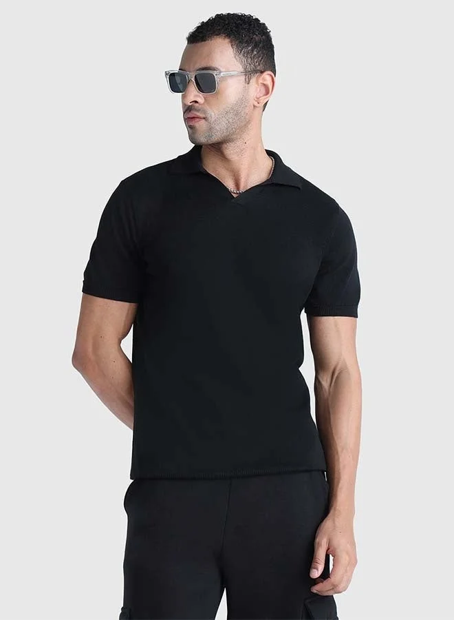 Musclemind black Men's Flat Knit Polo for Men | Best Price UAE