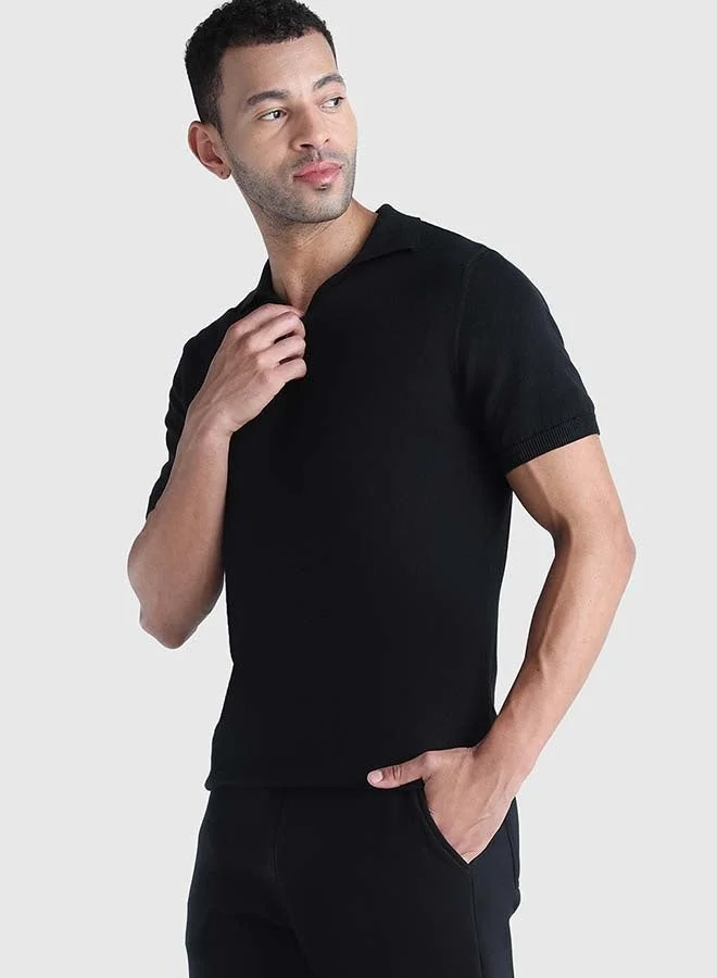 Musclemind black Men's Flat Knit Polo for Men | Best Price UAE