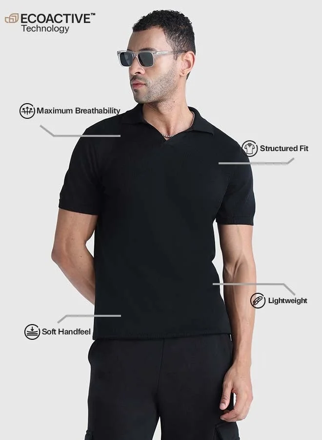 Musclemind black Men's Flat Knit Polo for Men | Best Price UAE