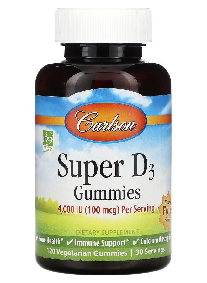 Super D3 Gummies  Natural Fruit 4000 IU 120 Vegetarian Gummies (25 mcg (1000 IU) per Gummy)