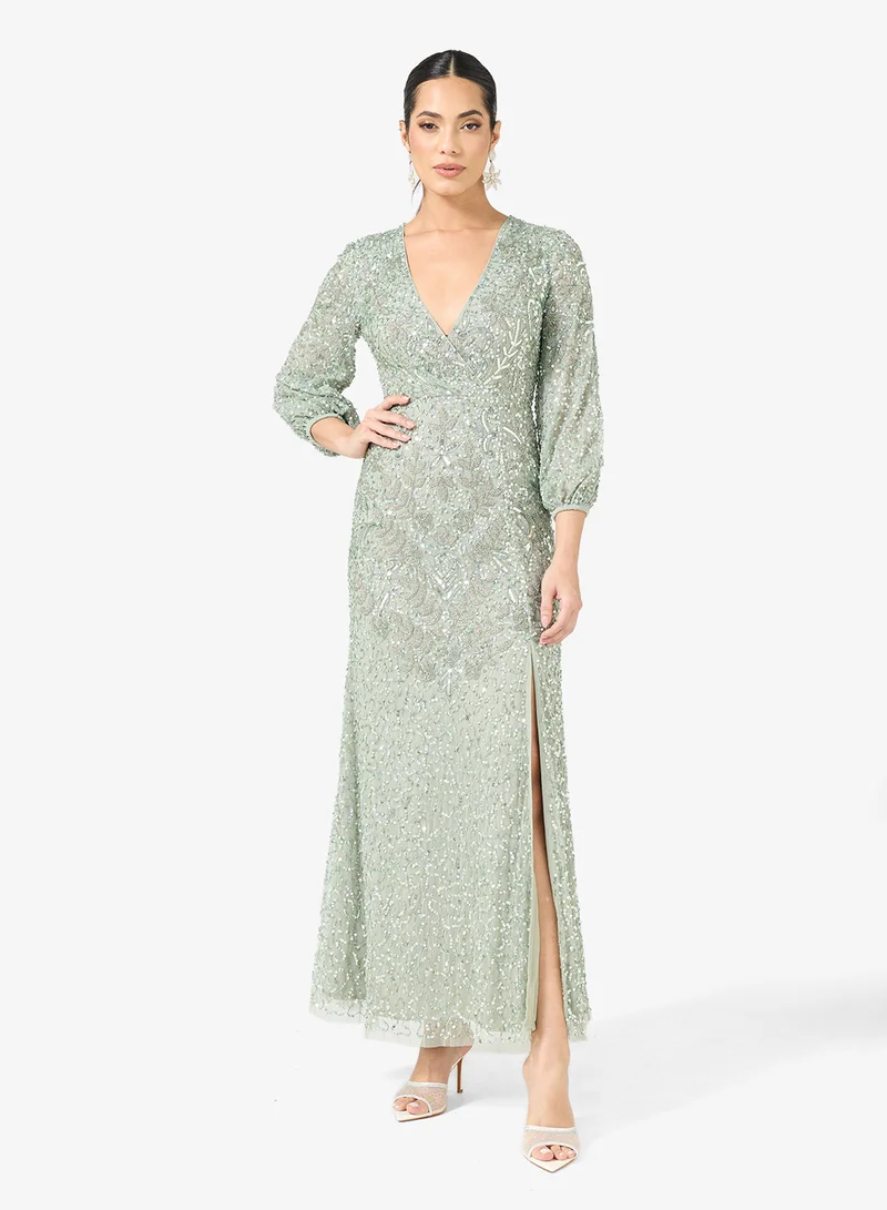 Embellished Sequin Mesh Detail Maxi Dress