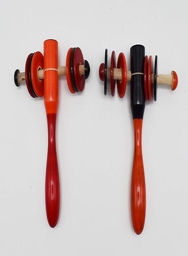 Justhandmade Wooden Hammer Rattle Toy for Kids | Traditional Indian Wooden Clapper with Sliding Rings | Handmade Baby Learning Toy | Handmade Rattle for Kids Pack of 2 - Image 1
