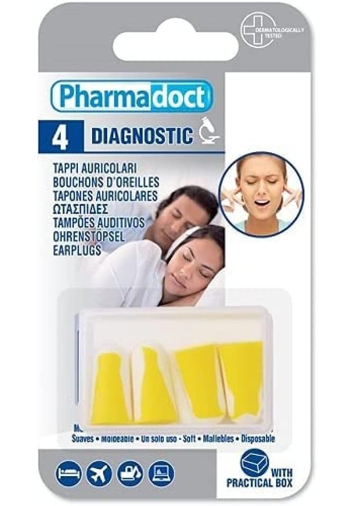 Pharmadoct Soft Antinoise Earplugs Set 4-Pieces in Clear Box, Yellow