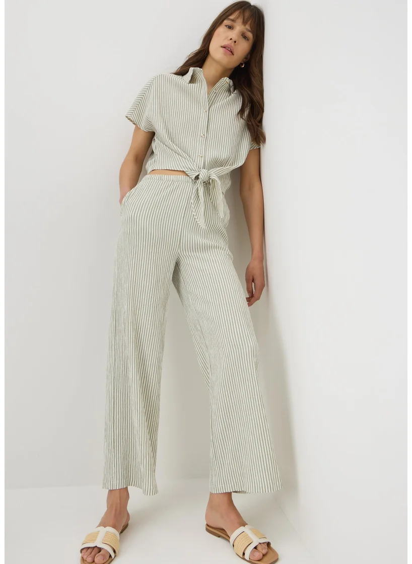 Matalan Sage Green Seersucker Stripe Wide Leg Trousers