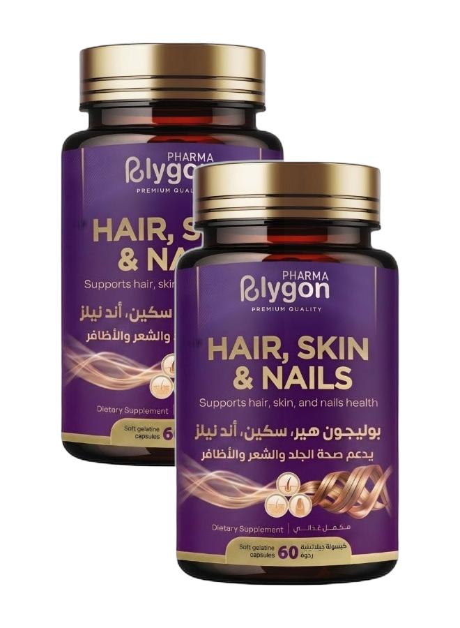 Polygon pharma Pack of 2 Hair, Skin & Nails Multivitamin | Supports Hair, Skin & Nail Health | 120 Soft Gelatin Capsules - Image 1