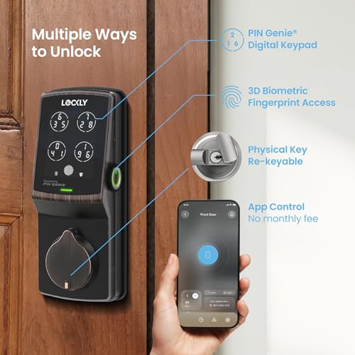 Lockly Secure Pro Smart Deadbolt, Wi-Fi Smart Lock, Keyless Entry with PIN Genie® Keypad, 3D Biometric Fingerprint, Auto Lock, Rekeyable-Venetion Bronze - Image 2