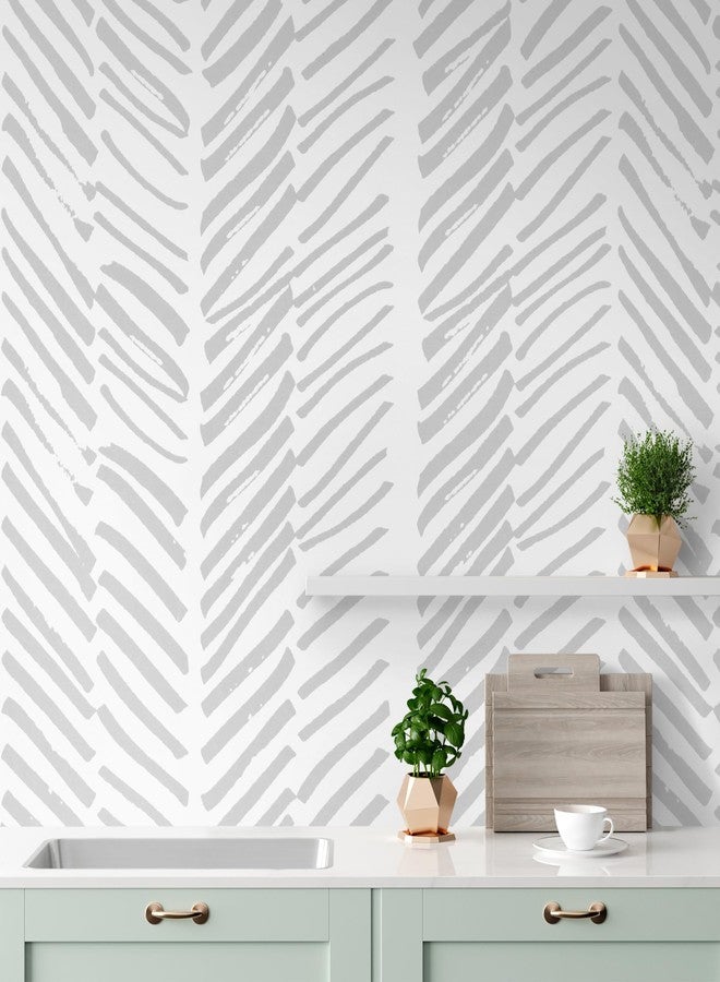 Guvana Peel and Stick Wallpaper Grey and White Wallpaper Striped Contact Paper 17.7"x118" Line Self Adhesive DIY Contact Paper Removable Wallpaper Decorative for Livingroom Bedroom Wall Covering - Image 1